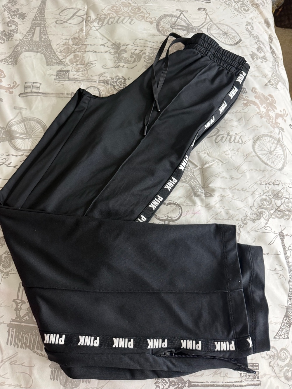 PINK Victoria's Secret Black Men's Jogger Pants with Side Logo Tape